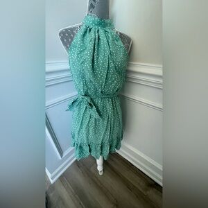 Boutique BTFBM Women’s Green Polky Dot Halter Too Ruffle Dress Size S